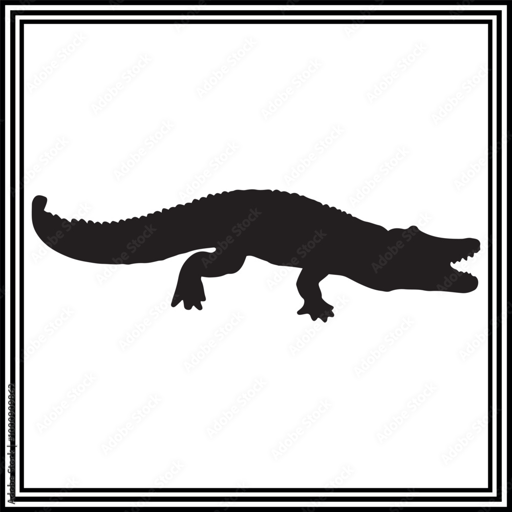 Fototapeta premium Black vector silhouette of an alligator | crocodile silhouette