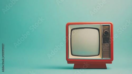 An old-fashioned television set with a blank screen against a blue background.