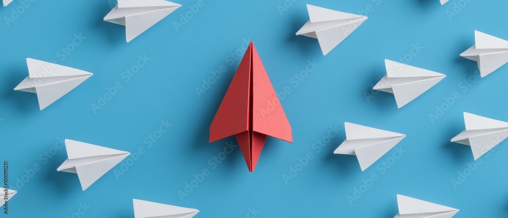 Red Paper Airplane Leading the Way Concept of Success and Innovation Red Paper Airplane Leading the Way Concept of Success and Innovation