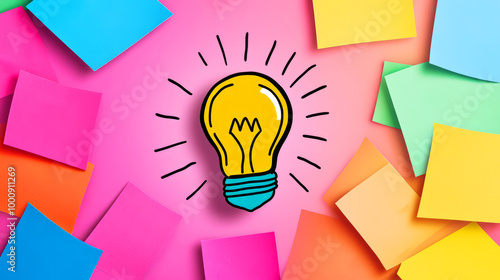 Wallpaper Mural A colorful background of sticky notes surrounds a cartoon light bulb, symbolizing bright ideas and creativity. Torontodigital.ca
