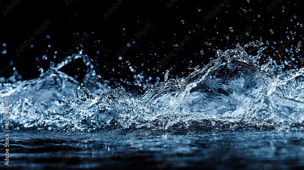 Dynamic Water Splash on Dark Background Dynamic Water Splash on Dark Background