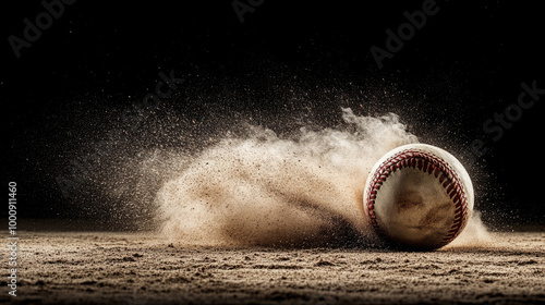 Wallpaper Mural A baseball rolls through sand, kicking up dust against a dark backdrop, capturing a dynamic moment in the sport. Torontodigital.ca