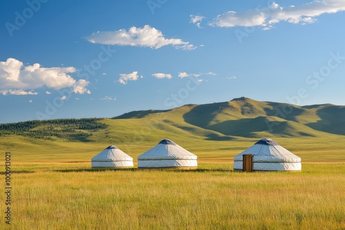 Mongolia Yurts: Traditional Mongolian Tents in Picturesque Nalati Scenic Spot photo