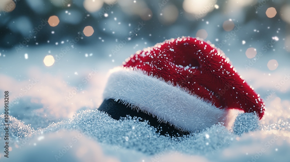 Snow-Covered Santa Hat with Fur Trim Snow-Covered Santa Hat with Fur Trim