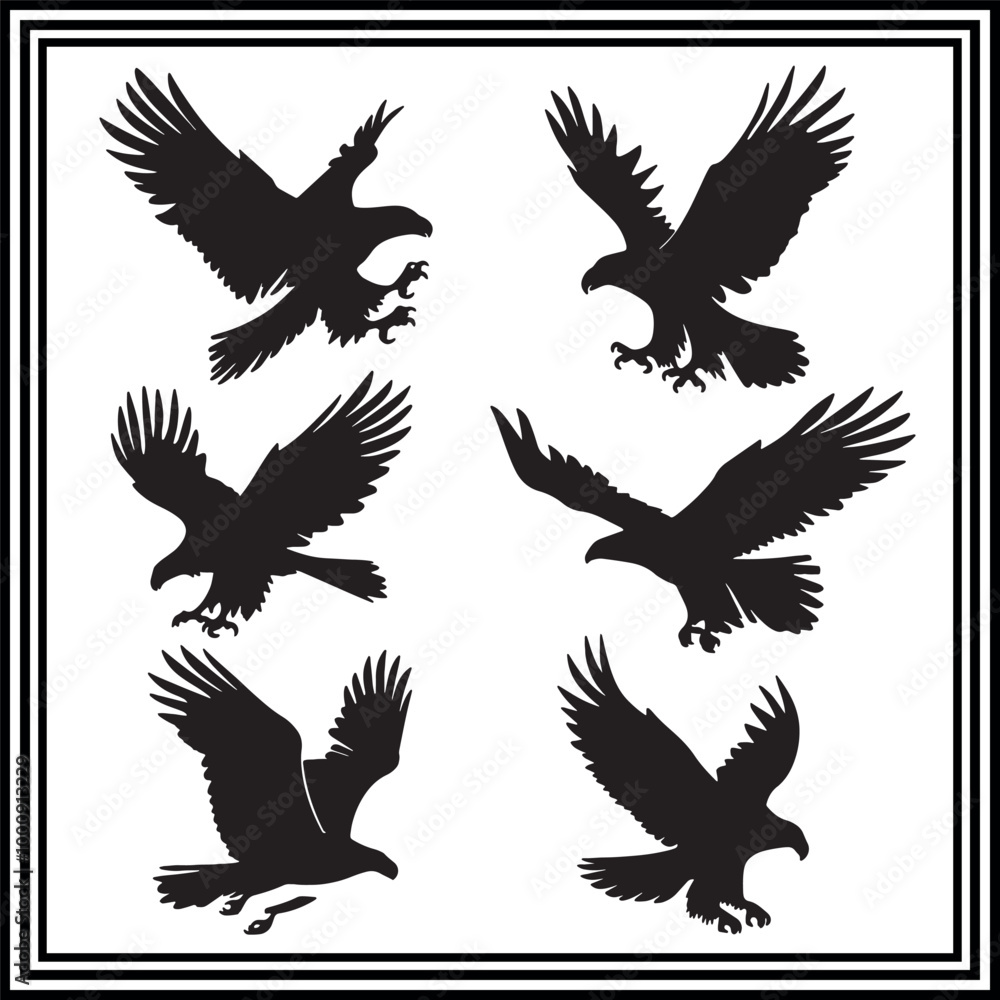 Obraz premium Eagle silhouettes set isolated on white background