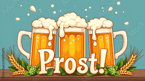 prost text with beer mugs for octoberfest. photo