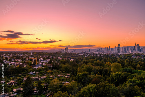 sunset in the city downtown and a part of the suburbs area 