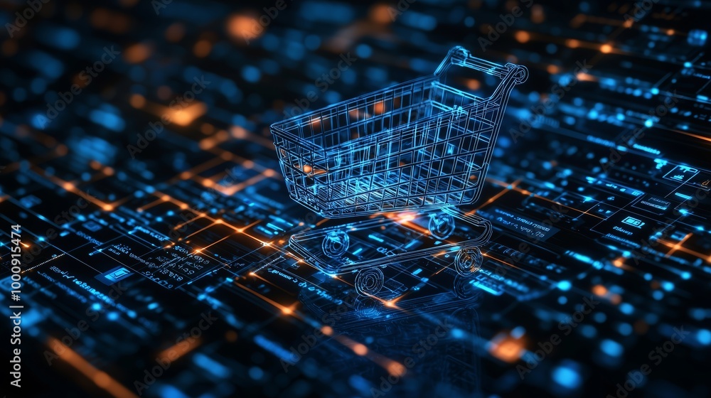 Digital Shopping Cart in Futuristic Interface Digital Shopping Cart in Futuristic Interface