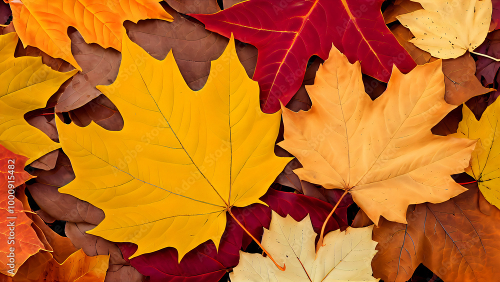custom made wallpaper toronto digitalIntricate Mosaic of Autumn Leaves in Close-Up: A Vivid Tapestry of Bright Red, Yellow, Green, and Orange Hues with Swirled Edges and Veins, Celebrating Nature's Beauty and Seasonal Transition 