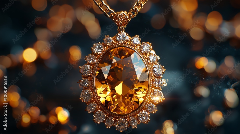 Elegant Golden Necklace with Large Gemstone Centerpiece Elegant Golden Necklace with Large Gemstone Centerpiece