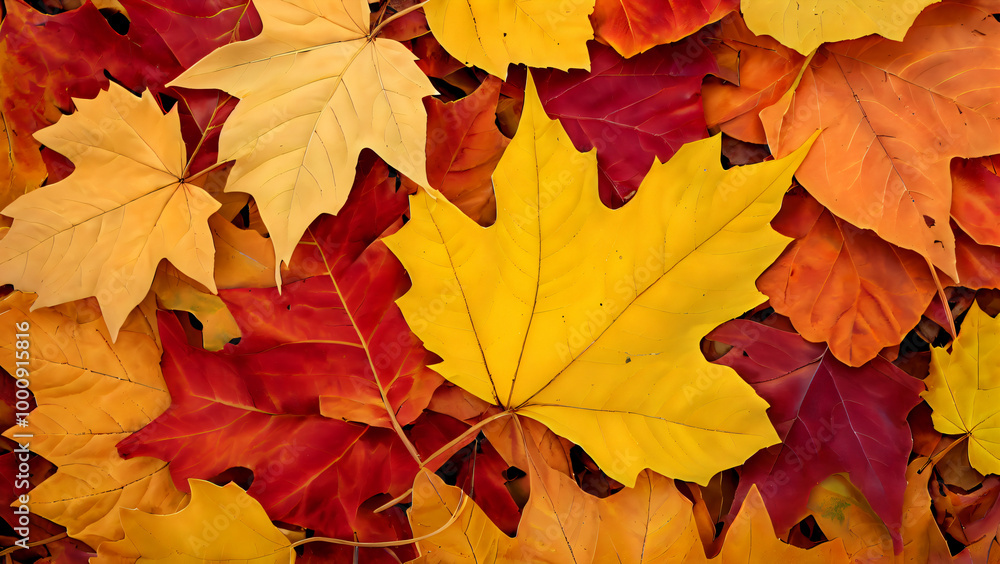 Intricate Mosaic of Autumn Leaves in Close-Up: A Vivid Tapestry of Bright Red, Yellow, Green, and Orange Hues with Swirled Edges and Veins, Celebrating Nature's Beauty and Seasonal Transition Intricate Mosaic of Autumn Leaves in Close-Up: A Vivid Tapestry of Bright Red, Yellow, Green, and Orange Hues with Swirled Edges and Veins, Celebrating Nature's Beauty and Seasonal Transition