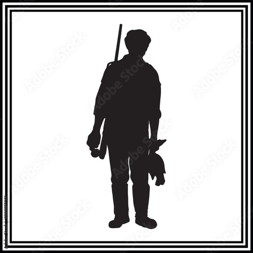 
Hunter man standing a goose in his hand