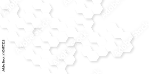 Hexagon abstract background. Surface polygon pattern with glowing hexagon paper texture and futuristic business. Futuristic abstract honeycomb technology white background.