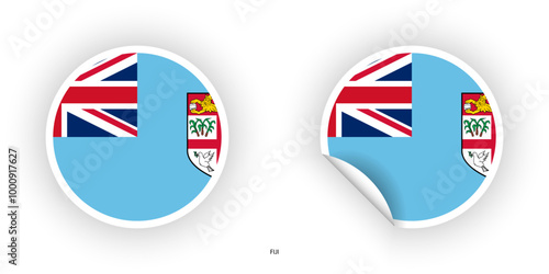 Fiji sticker flag in circle shape and circle peeled shape on white background. Fiji flag icon in circular form