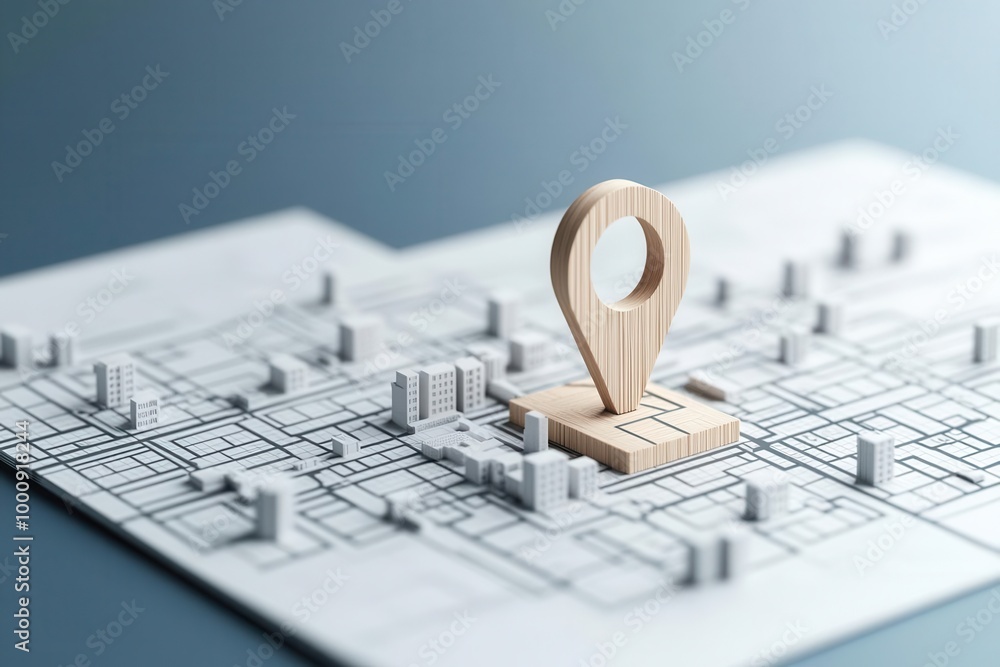 Map with wooden pin marker, white isolate background Map with wooden pin marker, white isolate background
