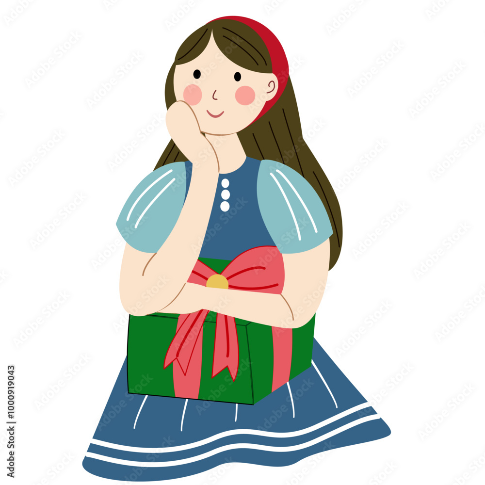 Vector illustration of flat cartoon character cute girl holding birthday and christmas present gift with a bow on it Vector illustration of flat cartoon character cute girl holding birthday and christmas present gift with a bow on it
