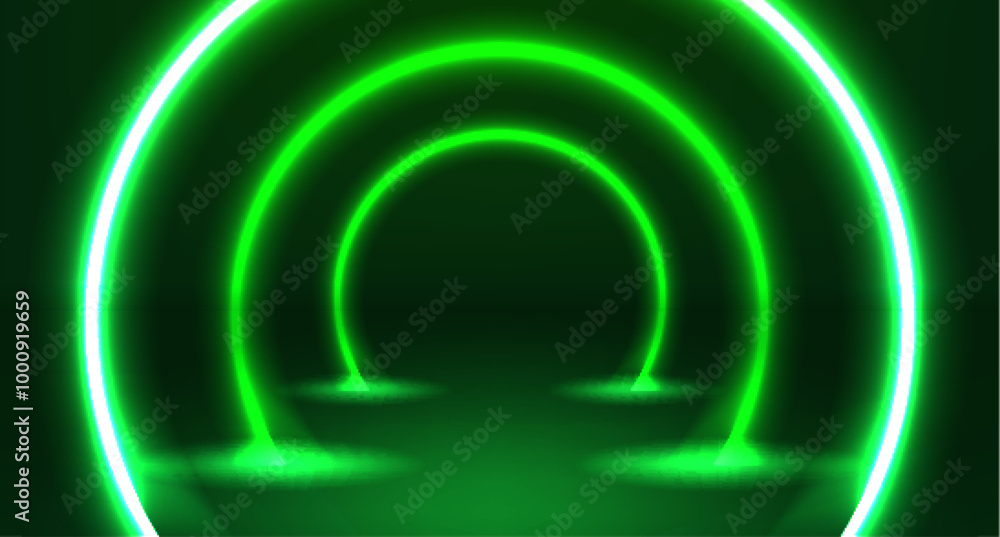 Fototapeta premium Theme product display podium neon laser green cyber background. Vector.