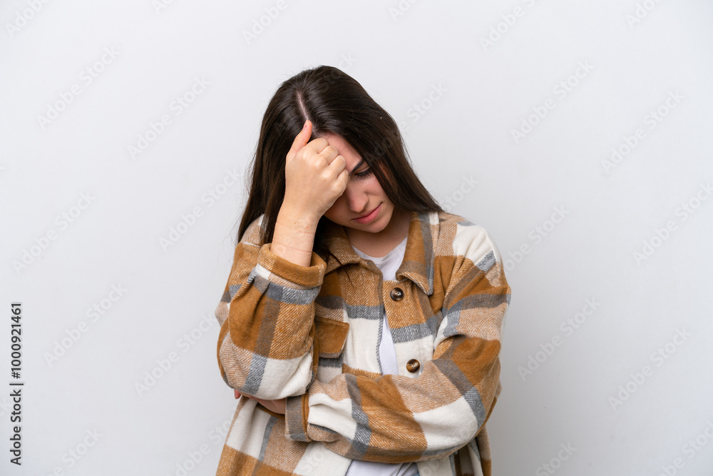Young girl isolated on white background with headache Young girl isolated on white background with headache