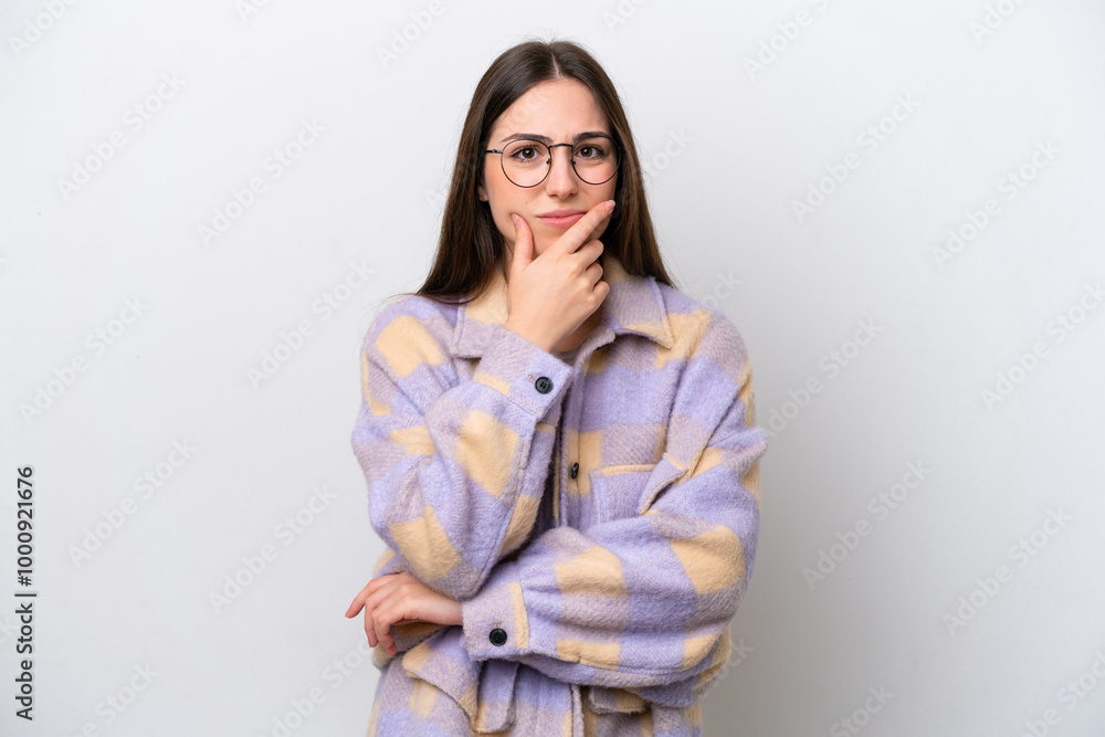 Young girl isolated on white background having doubts Young girl isolated on white background having doubts