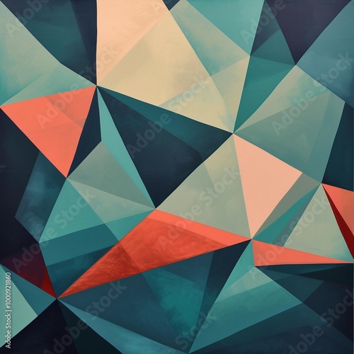 A fitting name for the image could be: Colorful Geometric Pattern with Triangular Shapes and Mosaic Design