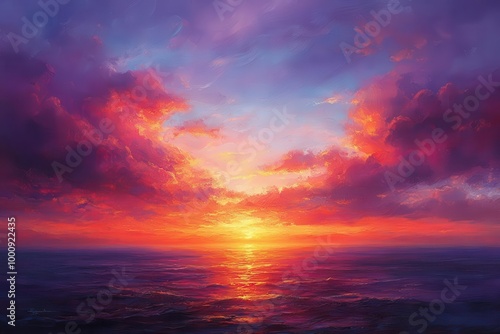 a breathtaking sunset sky painted in deep oranges soft pinks and rich purples with wispy clouds adding a dreamy texture a tranquil and inspiring view