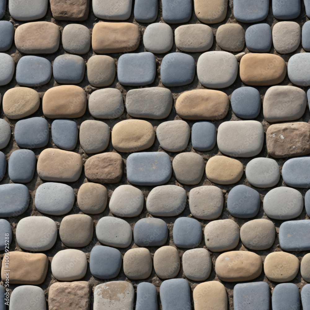 Natural stone pavement with smooth, rounded pebbles in various shades of gray and brown
Natural stone pavement with smooth, rounded pebbles in various shades of gray and brown