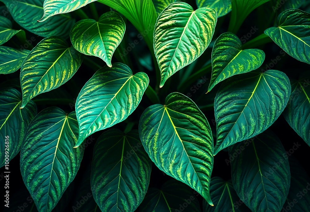 Fototapeta premium Abstract texture of green leaf, a nature-inspired background featuring tropical foliage