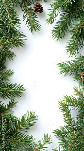 Wallpaper Mural Decorative border frame with evergreen pine branches isolated on white background with copy space for text Torontodigital.ca