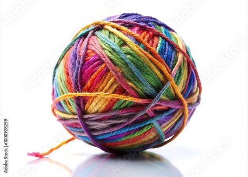 A colorful yarn ball isolated on a transparent background, with loose threads and a few stray fibers, symbolizing creativity, craft, and handmade artistry.