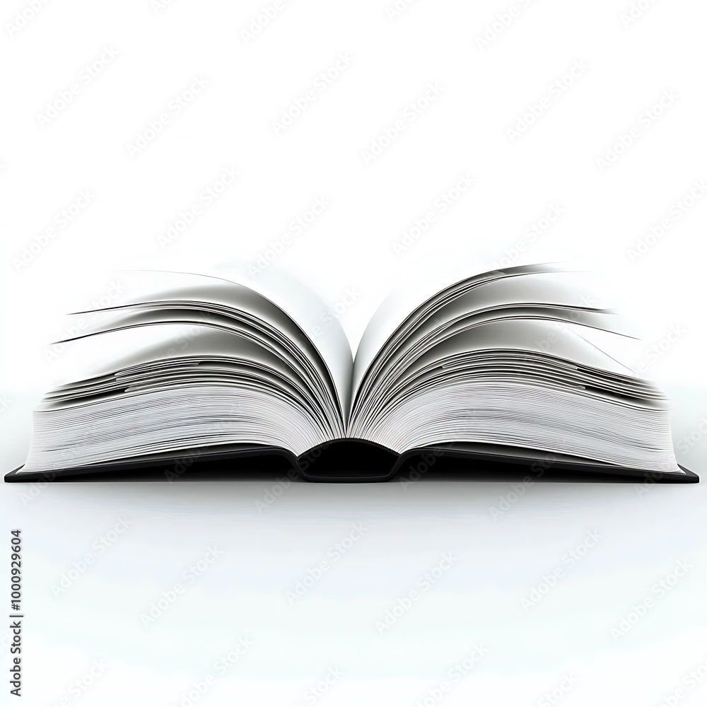 An open book with blank pages, a canvas for thoughts and possibilities, set on a white background. An open book with blank pages, a canvas for thoughts and possibilities, set on a white background.