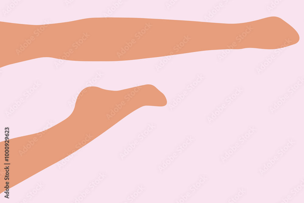 Flat vector illustration of legs lying on the floor. The right one is bent at the knee in the horizontal plane. Flat vector illustration of legs lying on the floor. The right one is bent at the knee in the horizontal plane.