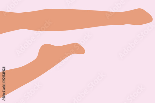 Flat vector illustration of legs lying on the floor. The right one is bent at the knee in the horizontal plane.