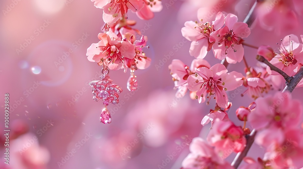 A cherry blossom in a spring field paired with exquisite earrings A cherry blossom in a spring field paired with exquisite earrings
