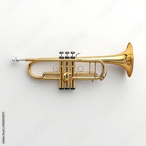 A golden trumpet, gleaming against a stark white background, ready to play its tune.