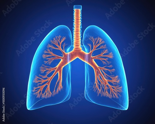 Lungs Anatomy. Detailed Illustration of Lung and Bronchus with Oxygen Exchange