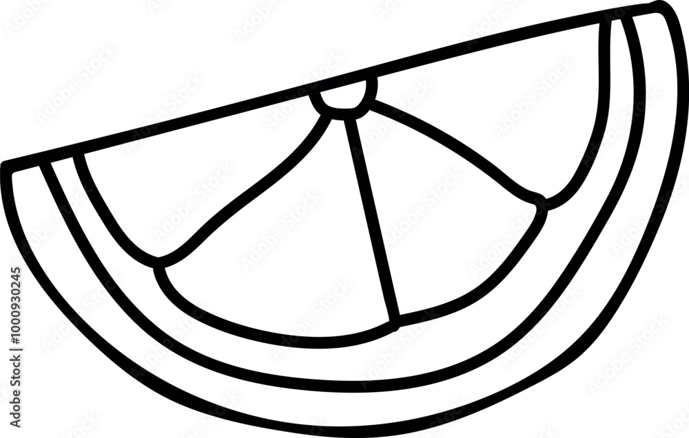 Simple Black and White Citrus Wedge Illustration with Clean Lines Simple Black and White Citrus Wedge Illustration with Clean Lines