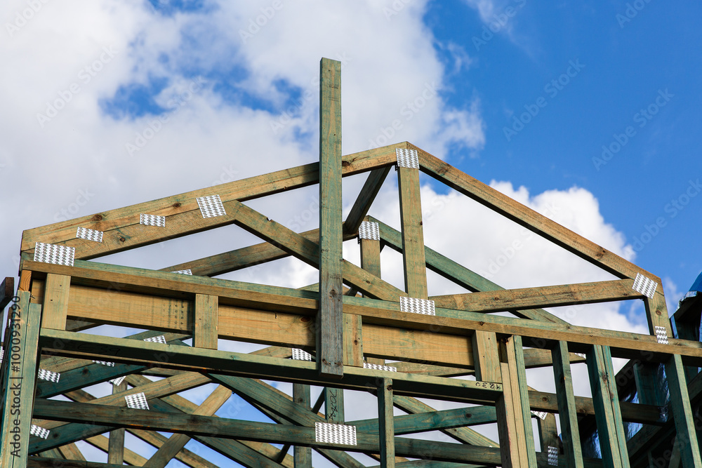 close up of a roof gable of a townhouse getting built close up of a roof gable of a townhouse getting built