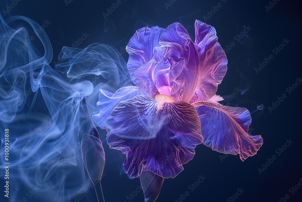 Blue Flag Iris Versicolor Detail on smoke Dark Background Blue Flag Iris Versicolor Detail on smoke Dark Background