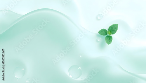 Mint Leaves Floating on Water Drops.
