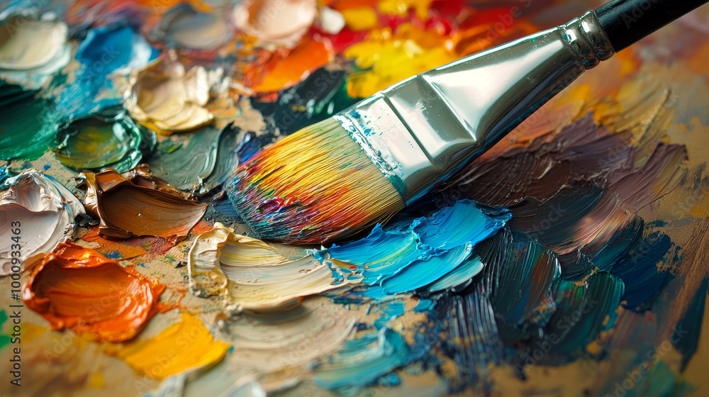 Here is a traditional artist's palette with paint smears and a brush, showing vibrant strokes that reflect creativity. Let me know if you'd like any adjustments! Here is a traditional artist's palette with paint smears and a brush, showing vibrant strokes that reflect creativity. Let me know if you'd like any adjustments!