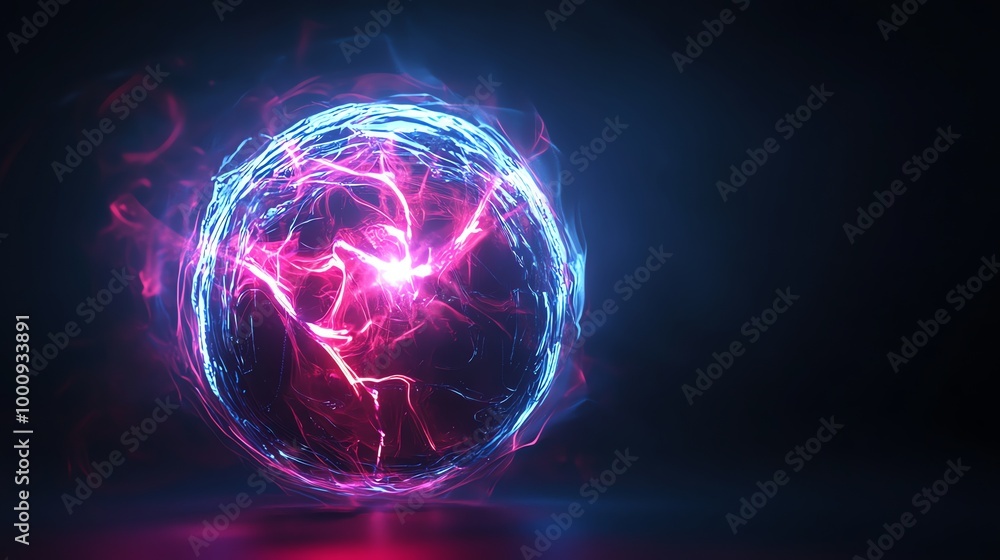 A glowing orb with pink and blue energy swirling inside on a dark background. A glowing orb with pink and blue energy swirling inside on a dark background.