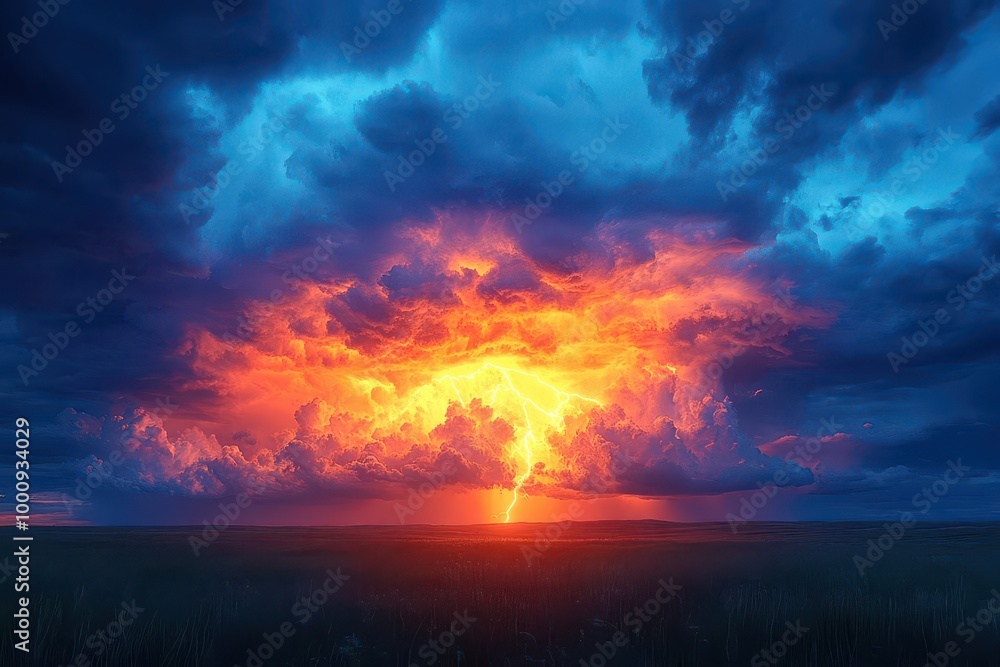 a dramatic sky filled with thunder and lightning casting shadows against a bright blue backdrop showcasing the beauty and intensity of a summer storm in a captivating visual a dramatic sky filled with thunder and lightning casting shadows against a bright blue backdrop showcasing the beauty and intensity of a summer storm in a captivating visual
