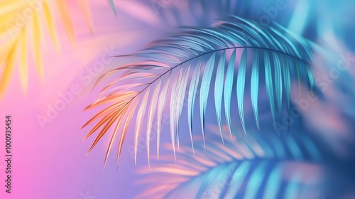 Tropical leaves in bright colors on a colorful background.