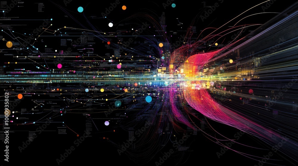 Fototapeta premium a data processing system with real-time updates, showing the rapid flow of information through complex algorithms and databases.