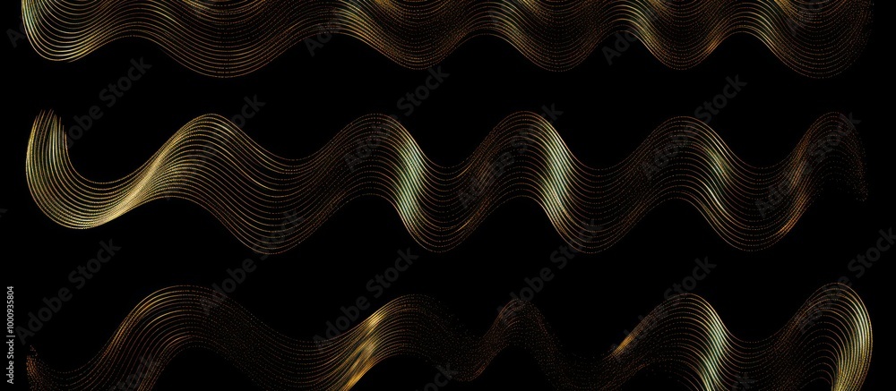 Abstract Golden Waves on Black Background Abstract Golden Waves on Black Background