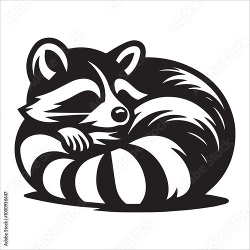 Raccoon Vector Illustration in black and white - Raccoon Clipart design photo