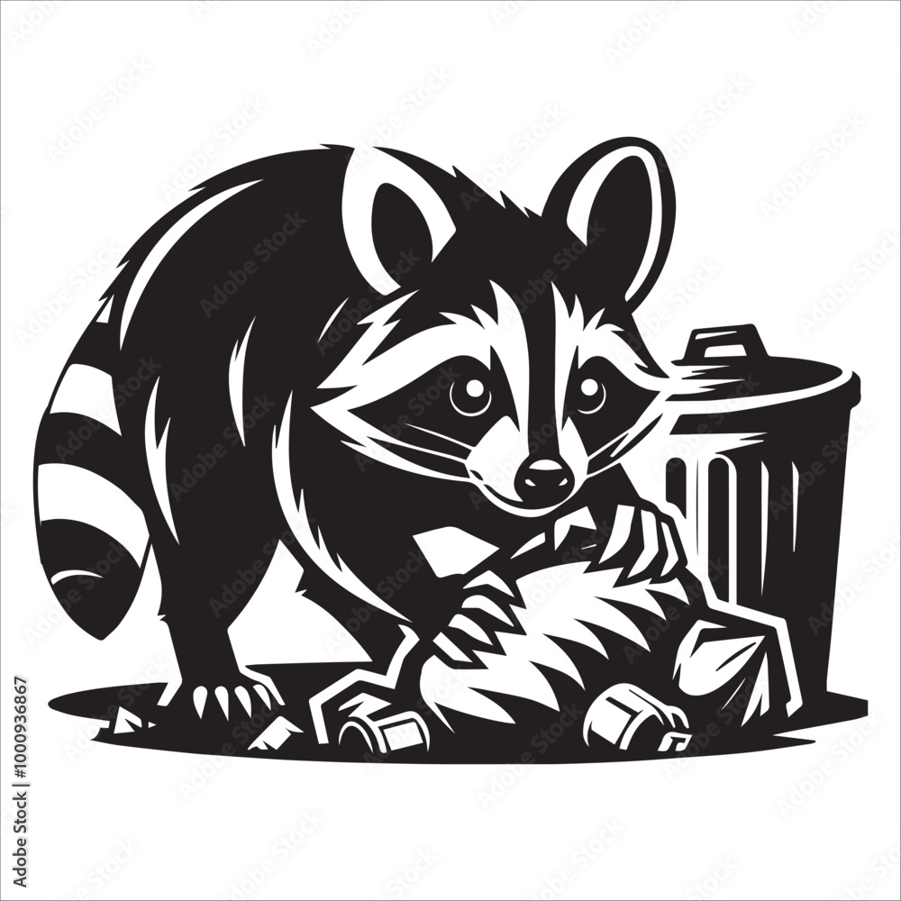 Obraz premium Raccoon Vector Illustration in black and white - Raccoon Clipart design