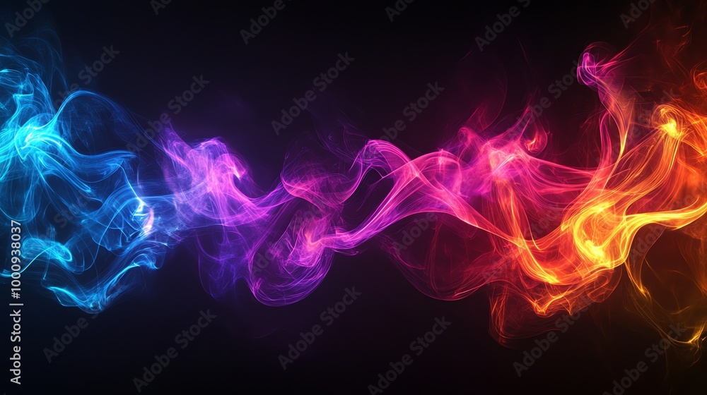 Abstract colorful smoke swirls against a black background. Abstract colorful smoke swirls against a black background.