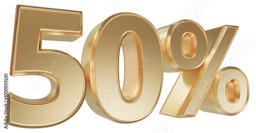 Number 50 Percent Off Sale Gold Number 3D