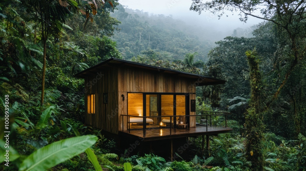 This unique wooden house harmonizes with its lush forest environment, offering a peaceful retreat amidst nature This unique wooden house harmonizes with its lush forest environment, offering a peaceful retreat amidst nature